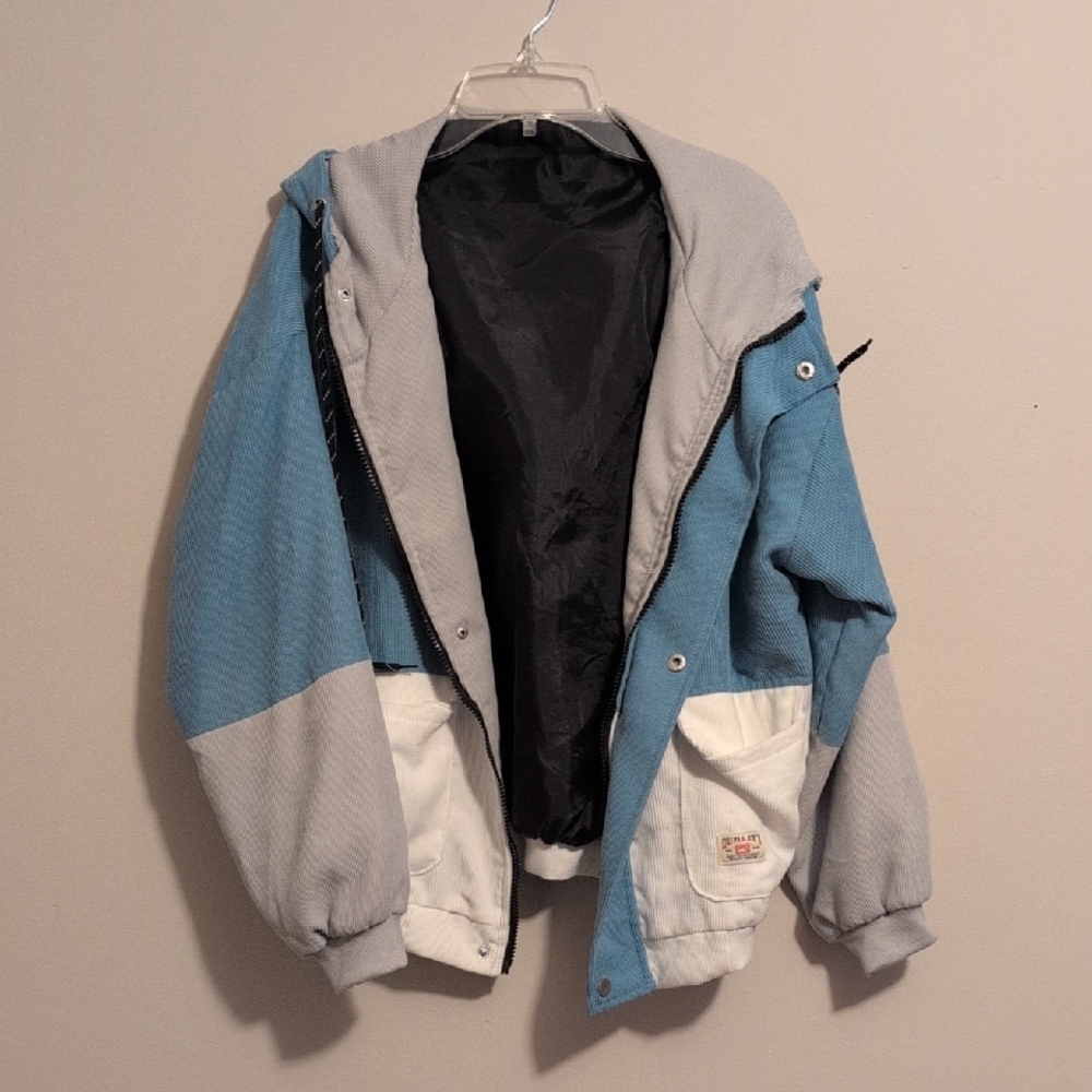 Blue and Gray Hooded Jacket